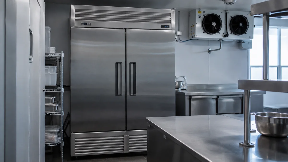 Equipamentos de refrigeração em uma cozinha profissional