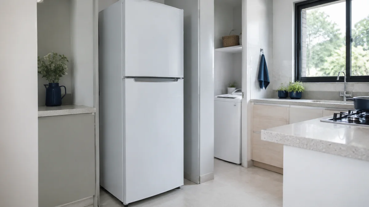 Cozinha residencial com geladeira e eletrodomésticos